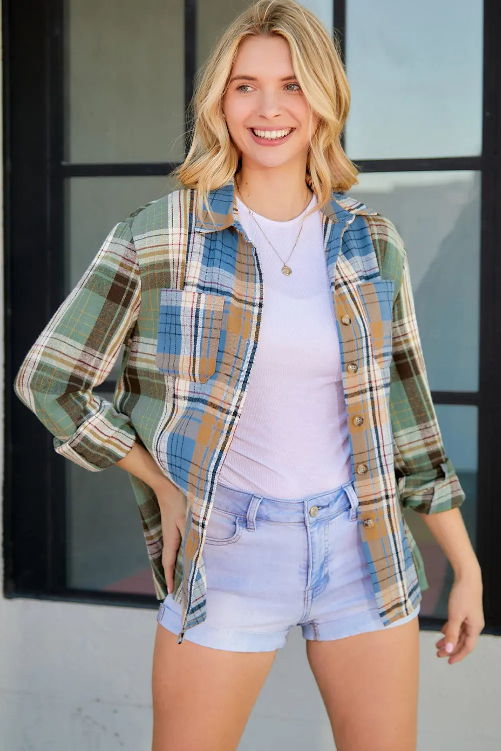 Plaid Button Up Long Sleeve Shirt Trendsi