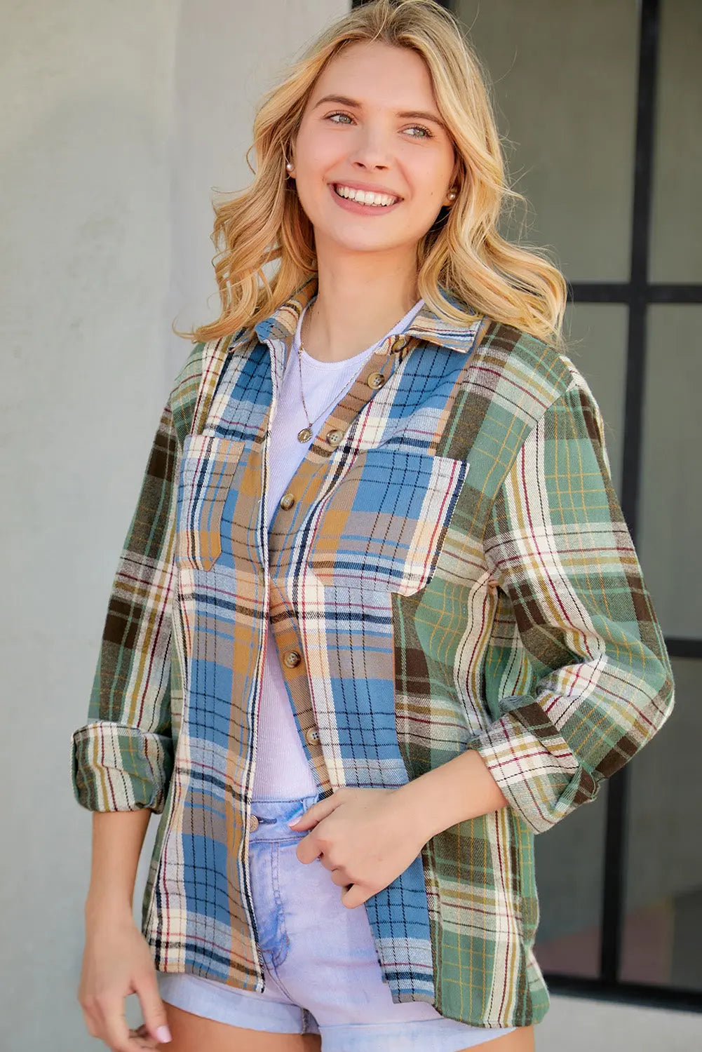 Plaid Button Up Long Sleeve Shirt Trendsi