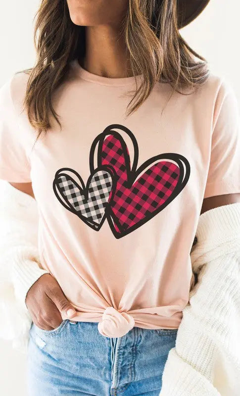 Plaid Heart Valentines Day Graphic Tee Kissed Apparel