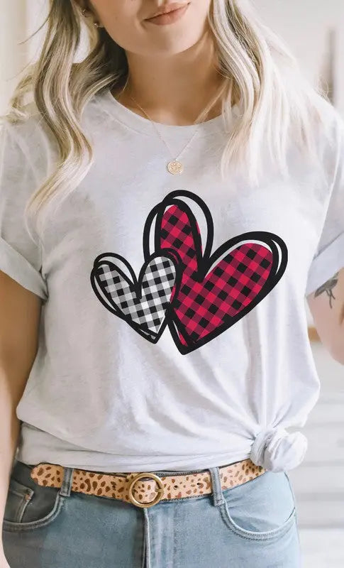 Plaid Heart Valentines Day Graphic Tee Kissed Apparel