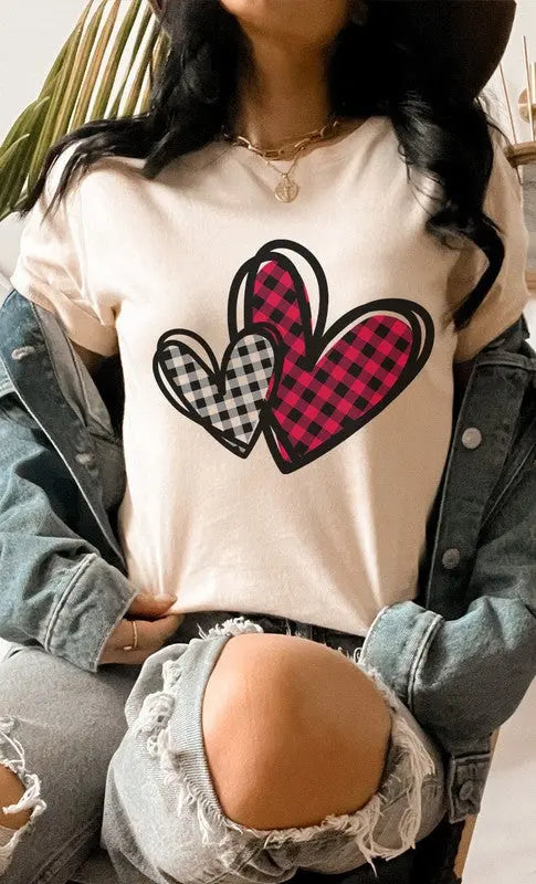 Plaid Heart Valentines Day Graphic Tee Kissed Apparel