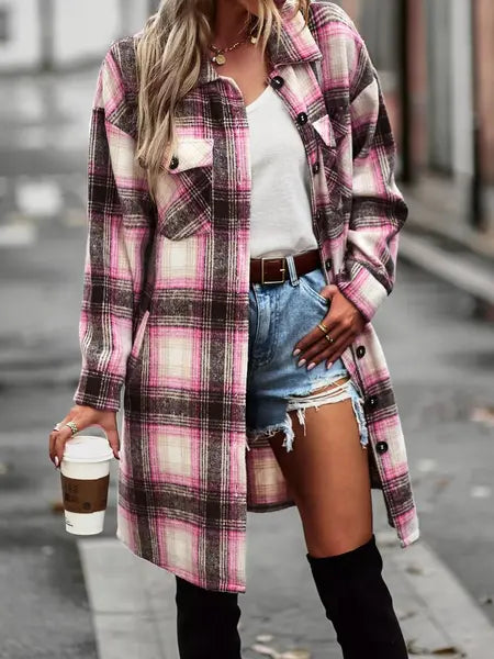 Plaid Long Cardigan Shirt Jacket H72DS3TP49 Casual Chic Boutique