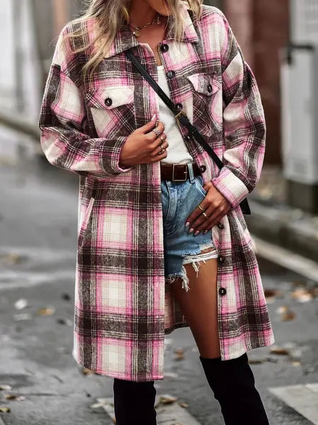 Plaid Long Cardigan Shirt Jacket H72DS3TP49 Casual Chic Boutique