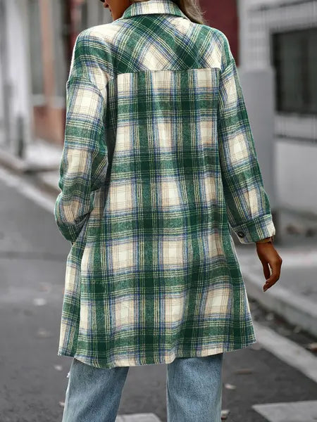 Plaid Long Cardigan Shirt Jacket H72DS3TP49 Casual Chic Boutique