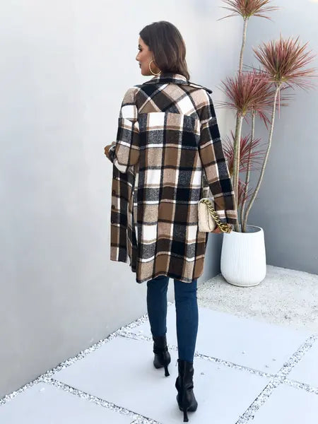 Plaid Long Cardigan Shirt Jacket H72DS3TP49 Casual Chic Boutique