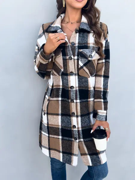 Plaid Long Cardigan Shirt Jacket H72DS3TP49 Casual Chic Boutique