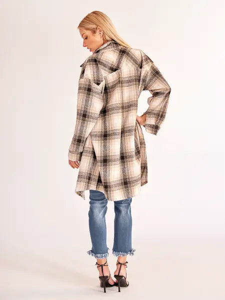 Plaid Long Cardigan Shirt Jacket H72DS3TP49 Casual Chic Boutique