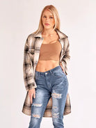 Plaid Long Cardigan Shirt Jacket H72DS3TP49 Casual Chic Boutique