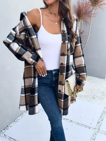 Plaid Long Cardigan Shirt Jacket H72DS3TP49 Casual Chic Boutique