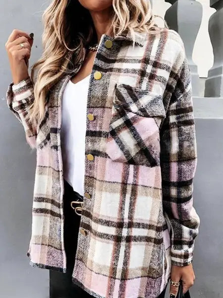 Plaid Long Sleeves Casual Coat HFLWWYLPL8 Casual Chic Boutique