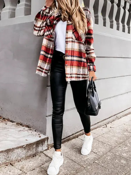 Plaid Long Sleeves Casual Coat HFLWWYLPL8 Casual Chic Boutique