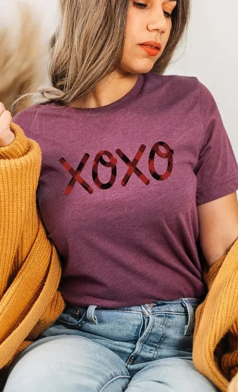 Plaid XOXO Valentines Day Graphic Tee Kissed Apparel