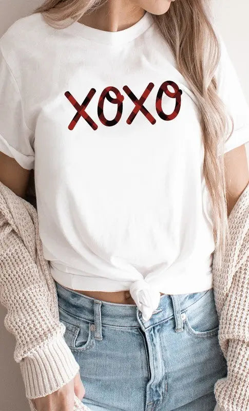 Plaid XOXO Valentines Day Graphic Tee Kissed Apparel