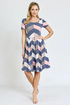 Plus Chevron Pleated Midi Dress EG fashion