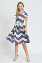 Plus Chevron Pleated Midi Dress EG fashion