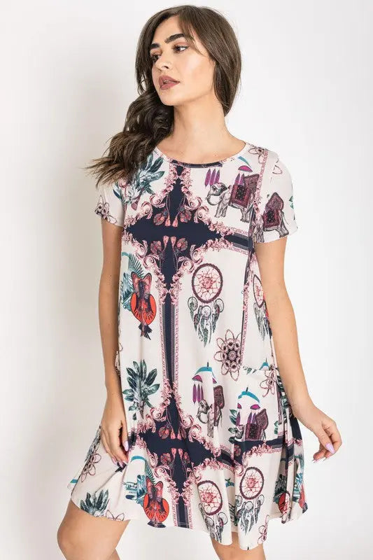 Plus Dream Catcher Print Shift Dress EG fashion