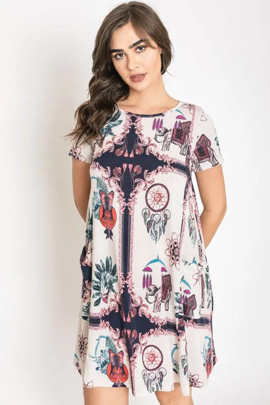 Plus Dream Catcher Print Shift Dress EG fashion