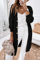 Plus Eyelet sweater button  crochet knit cardigan EG fashion