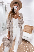 Plus Eyelet sweater button  crochet knit cardigan EG fashion