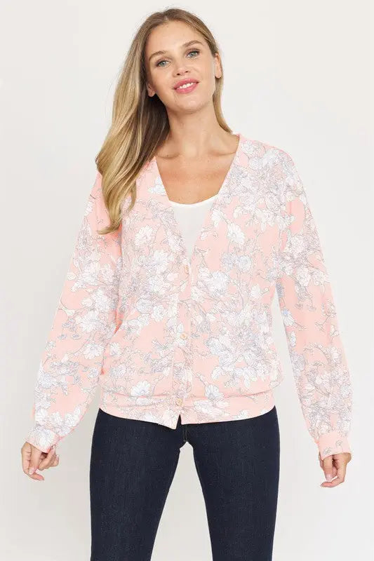 Plus Floral Button Drop Shoulder Cardigan EG fashion