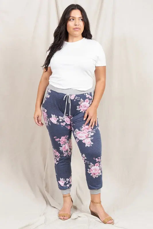 Plus Floral Drawstring Jogger EG fashion