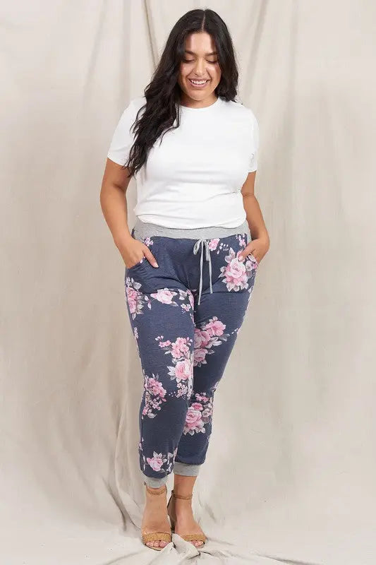 Plus Floral Drawstring Jogger EG fashion