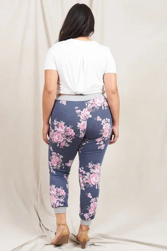 Plus Floral Drawstring Jogger EG fashion