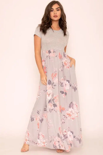 Plus Short Sleeve Floral Maxi Dress EG fashion