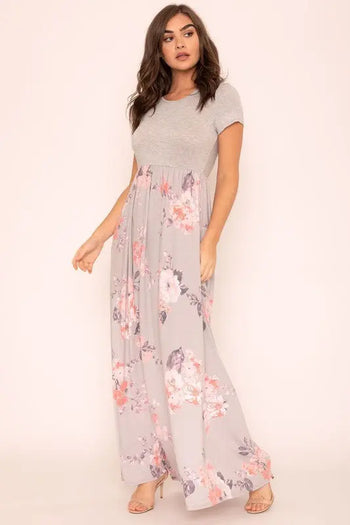 Plus Short Sleeve Floral Maxi Dress EG fashion