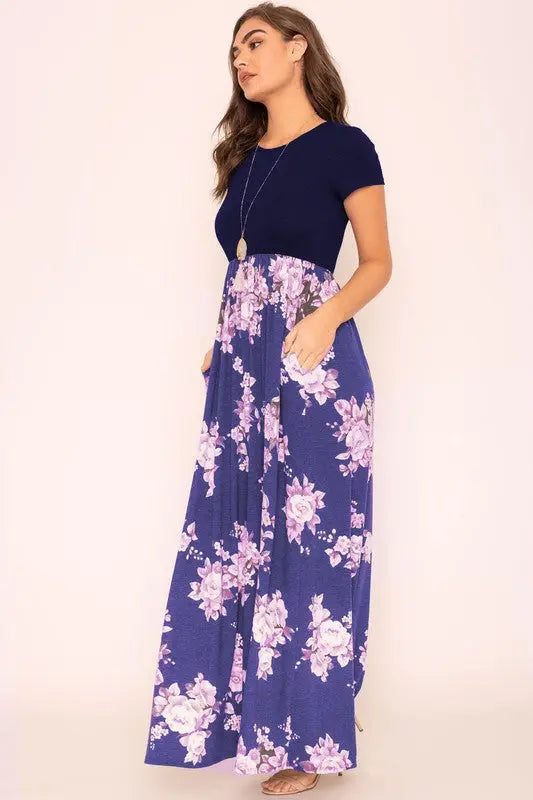 Plus Short Sleeve Floral Maxi Dress EG fashion