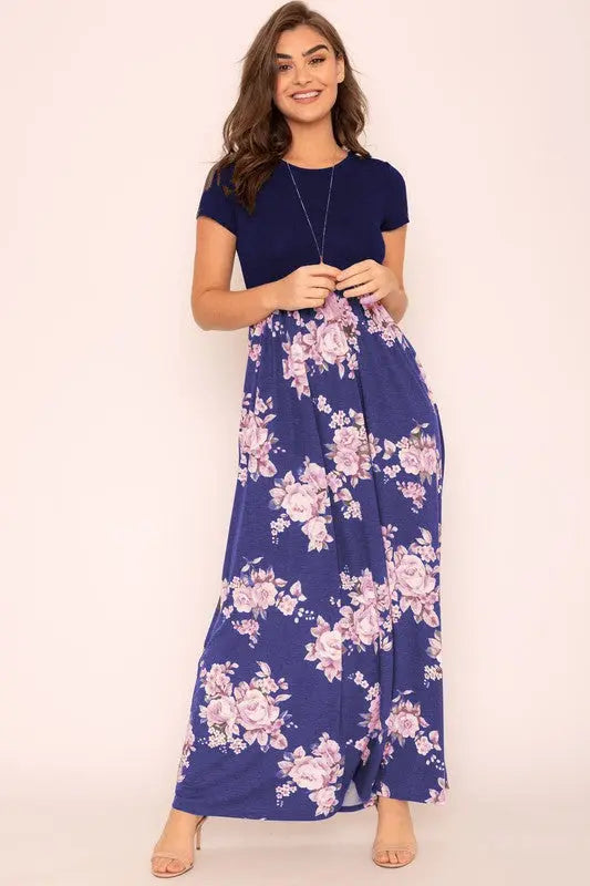 Plus Short Sleeve Floral Maxi Dress EG fashion