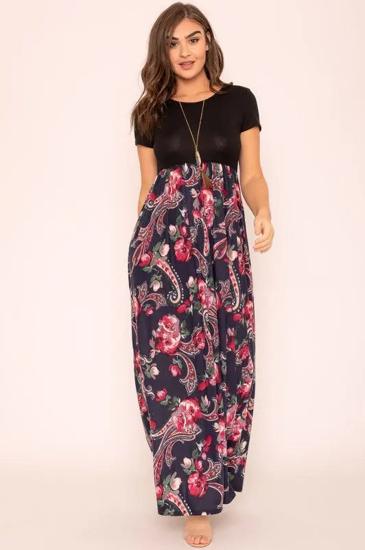 Plus Short Sleeve Floral Maxi Dress EG fashion