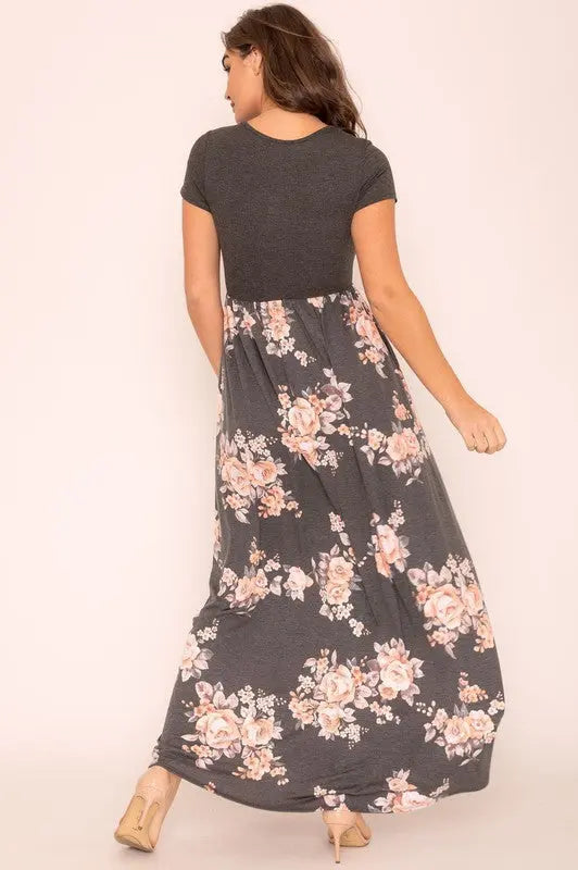 Plus Short Sleeve Floral Maxi Dress EG fashion