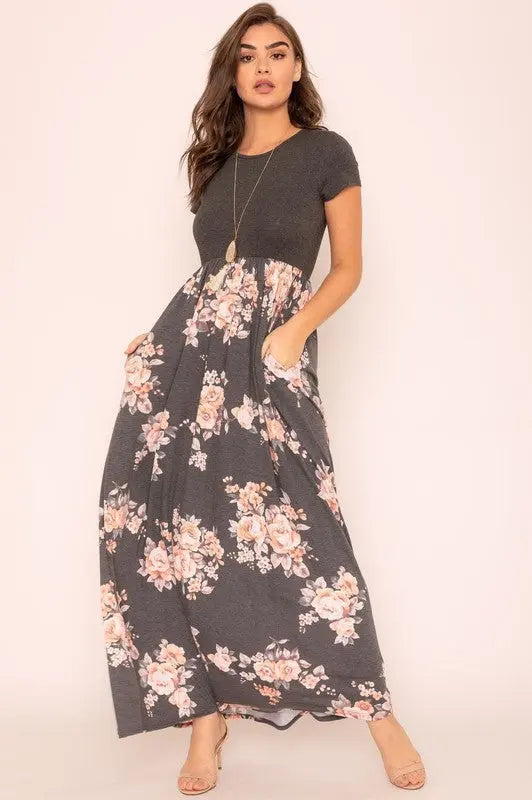 Plus Short Sleeve Floral Maxi Dress EG fashion