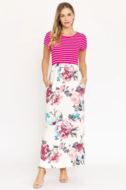 Plus Short Sleeve Floral Maxi Dress EG fashion