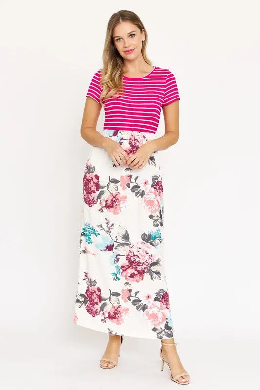 Plus Short Sleeve Floral Maxi Dress EG fashion