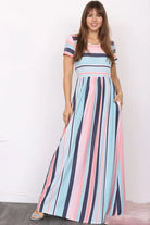 Plus Short Sleeve Stripe Maxi Dress EG fashion