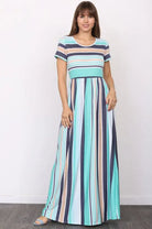 Plus Short Sleeve Stripe Maxi Dress EG fashion