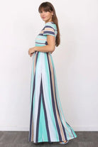 Plus Short Sleeve Stripe Maxi Dress EG fashion