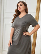 Plus Size Pocketed V-Neck Short Sleeve Lounge Dress Trendsi