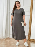 Plus Size Pocketed V-Neck Short Sleeve Lounge Dress Trendsi