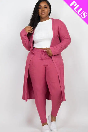 Plus Size Ribbed Long Cardigan & Leggings Set Capella