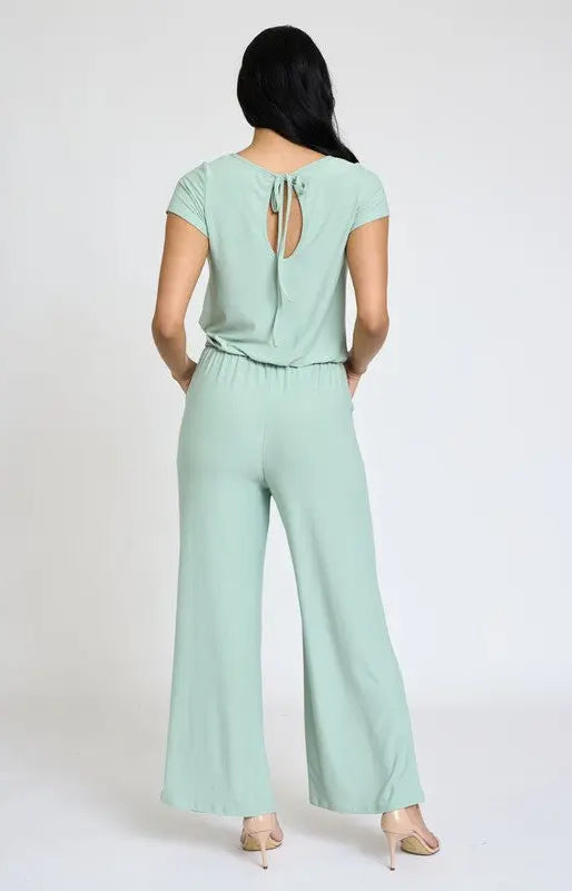 Spring Short Sleeve Jumpsuit W/Pocket EG fashion