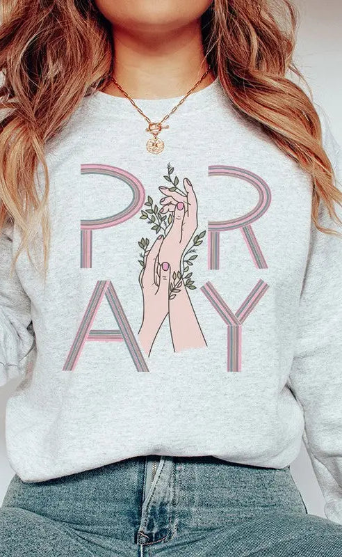 Pray Hands Floral Graphic Sweatshirt Cali Boutique