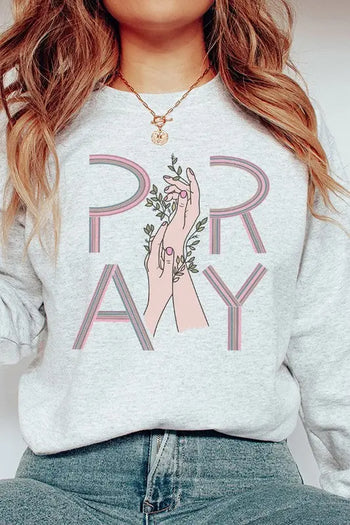 Pray Hands Floral Graphic Sweatshirt Cali Boutique