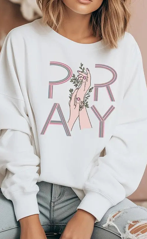 Pray Hands Floral Graphic Sweatshirt Cali Boutique