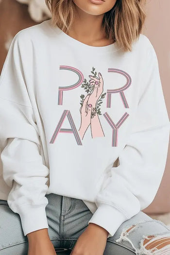 Pray Hands Floral Graphic Sweatshirt Cali Boutique