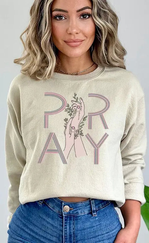 Pray Hands Floral Graphic Sweatshirt Cali Boutique