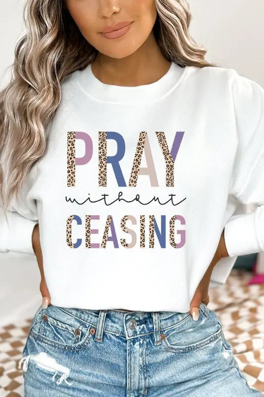 Pray Without Ceasing Leopard Graphic Sweatshirt Cali Boutique