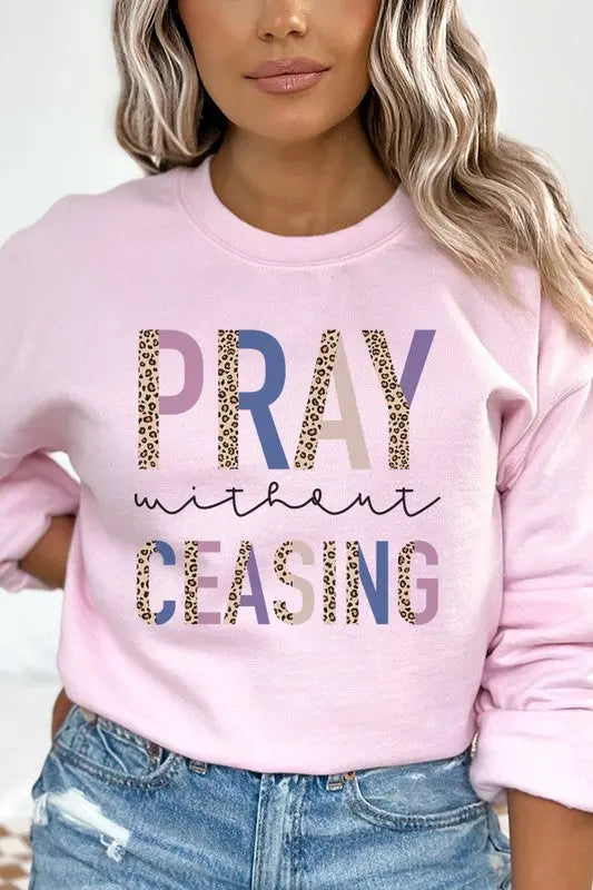 Pray Without Ceasing Leopard Graphic Sweatshirt Cali Boutique